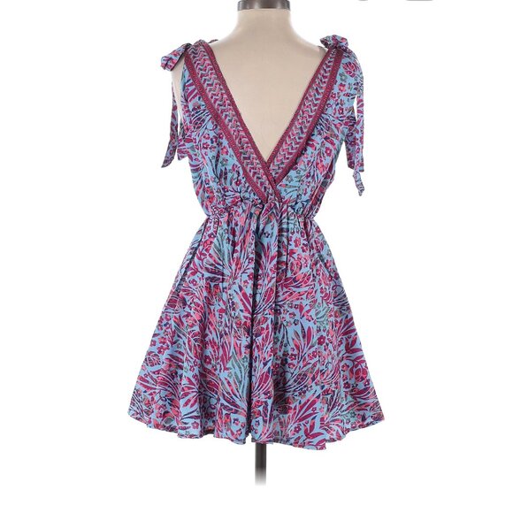 Aller Simplement Romper Plunge tie shoulders Floral Print Blue Pink XS - Picture 3 of 4